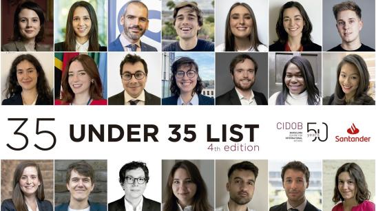 Profile photos of 35 people identified as young leaders by Santander-CIDOB